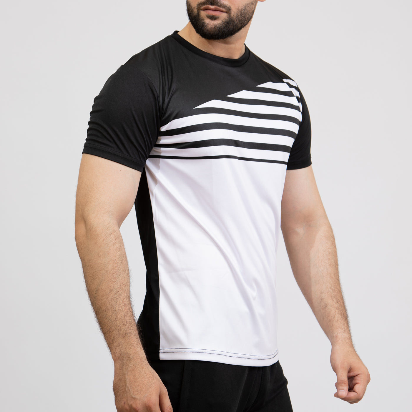 Premium Black & White Diagonal Lines Quick Dry T-Shirt