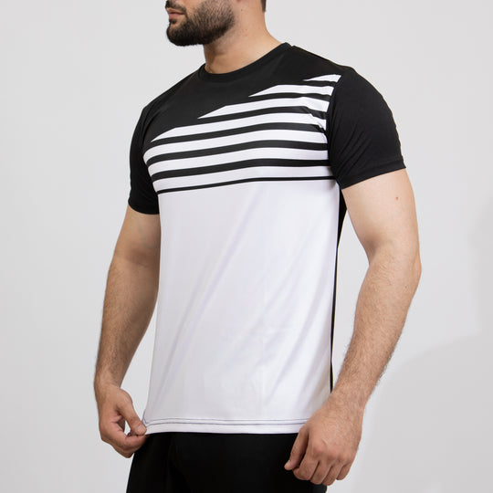 Premium Black & White Diagonal Lines Quick Dry T-Shirt