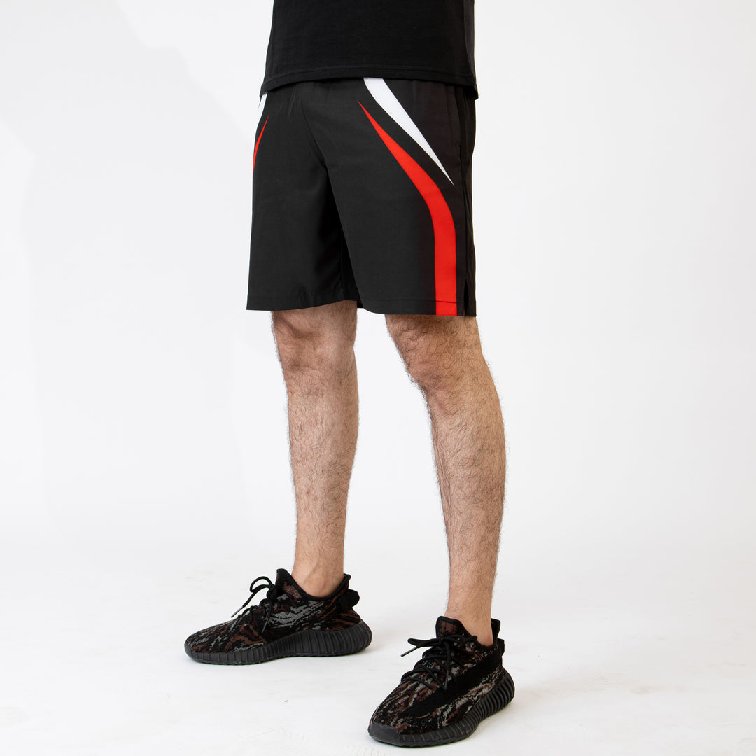 Black Sublimated Micro Shorts with Red & White Lines