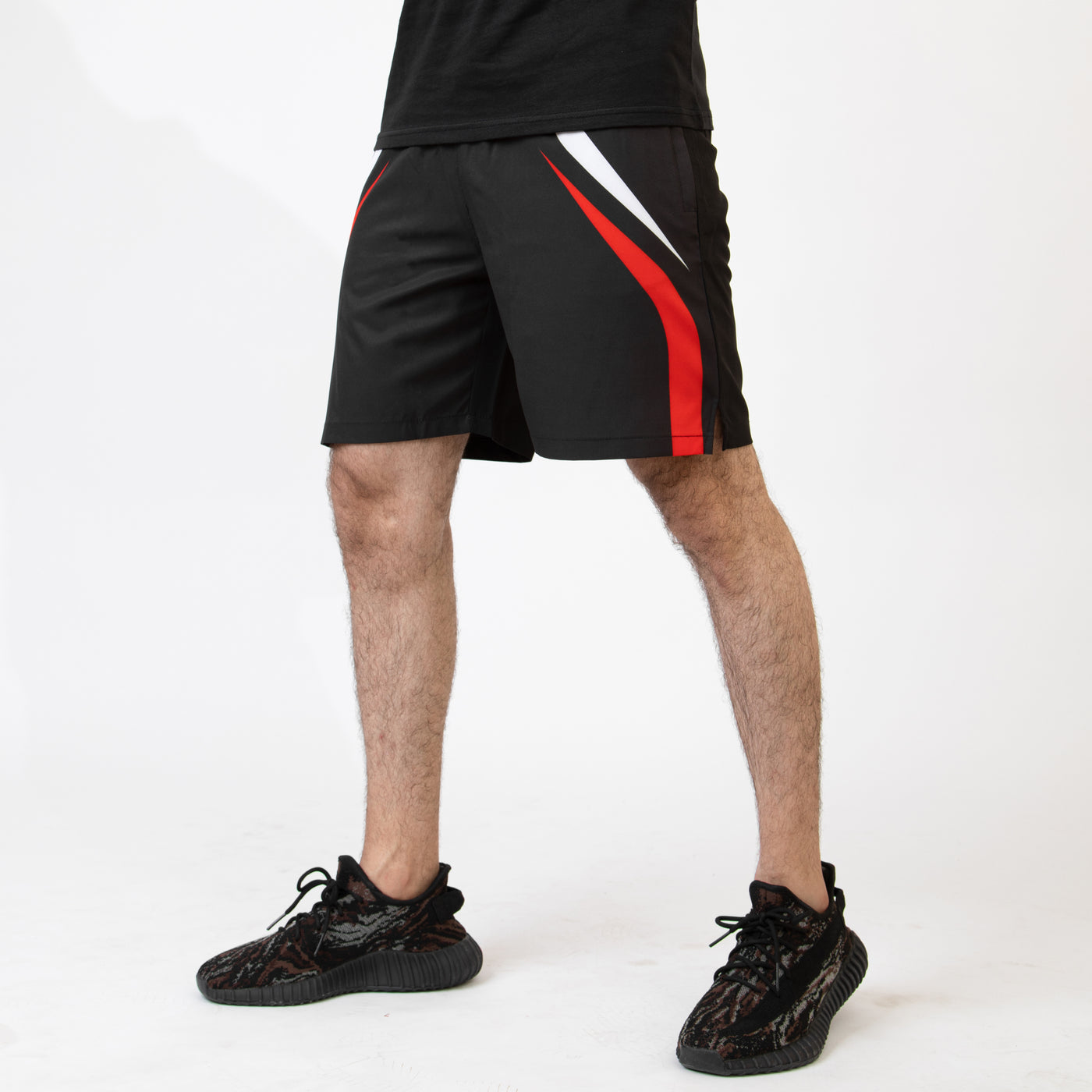 Black Sublimated Micro Shorts with Red & White Lines