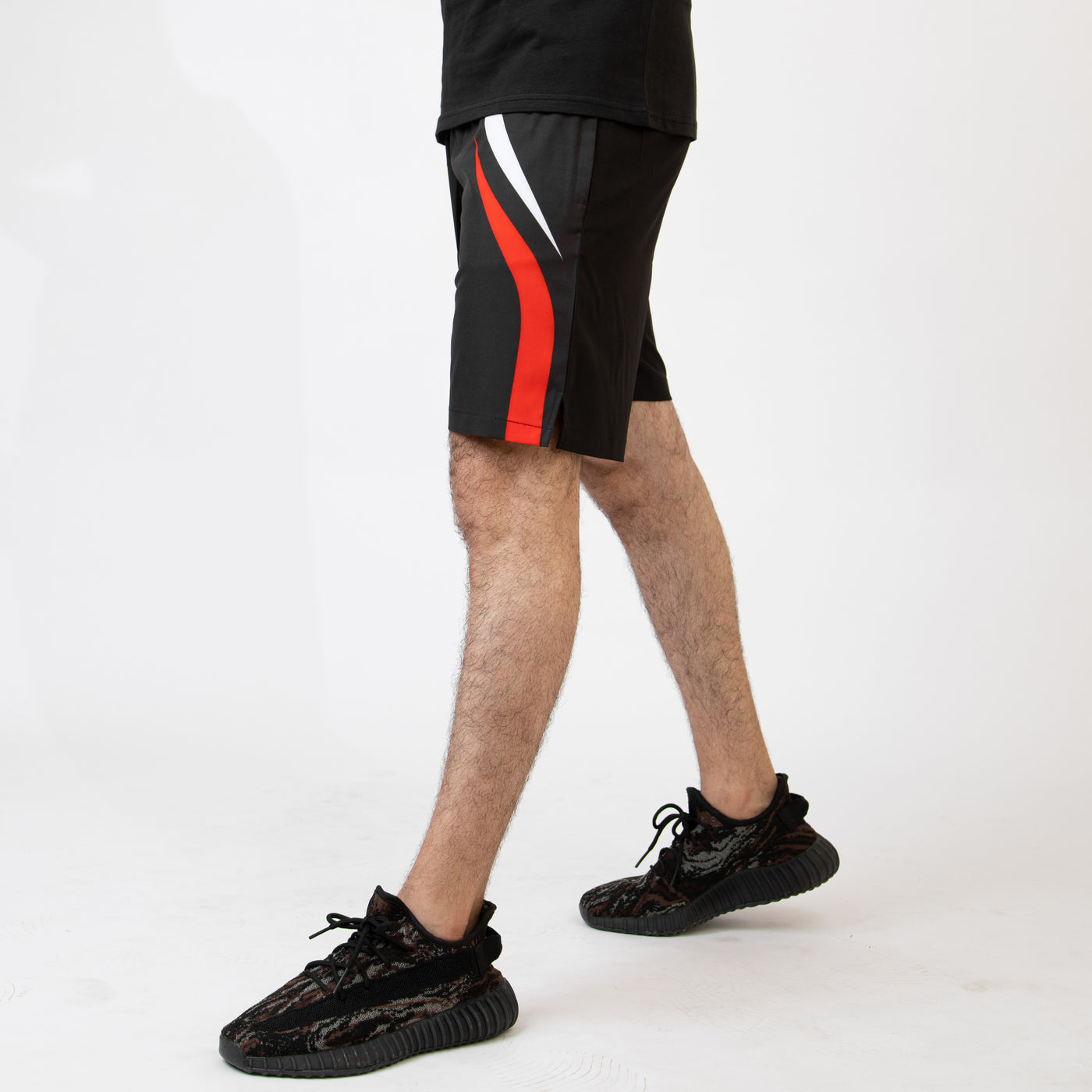 Black Sublimated Micro Shorts with Red & White Lines