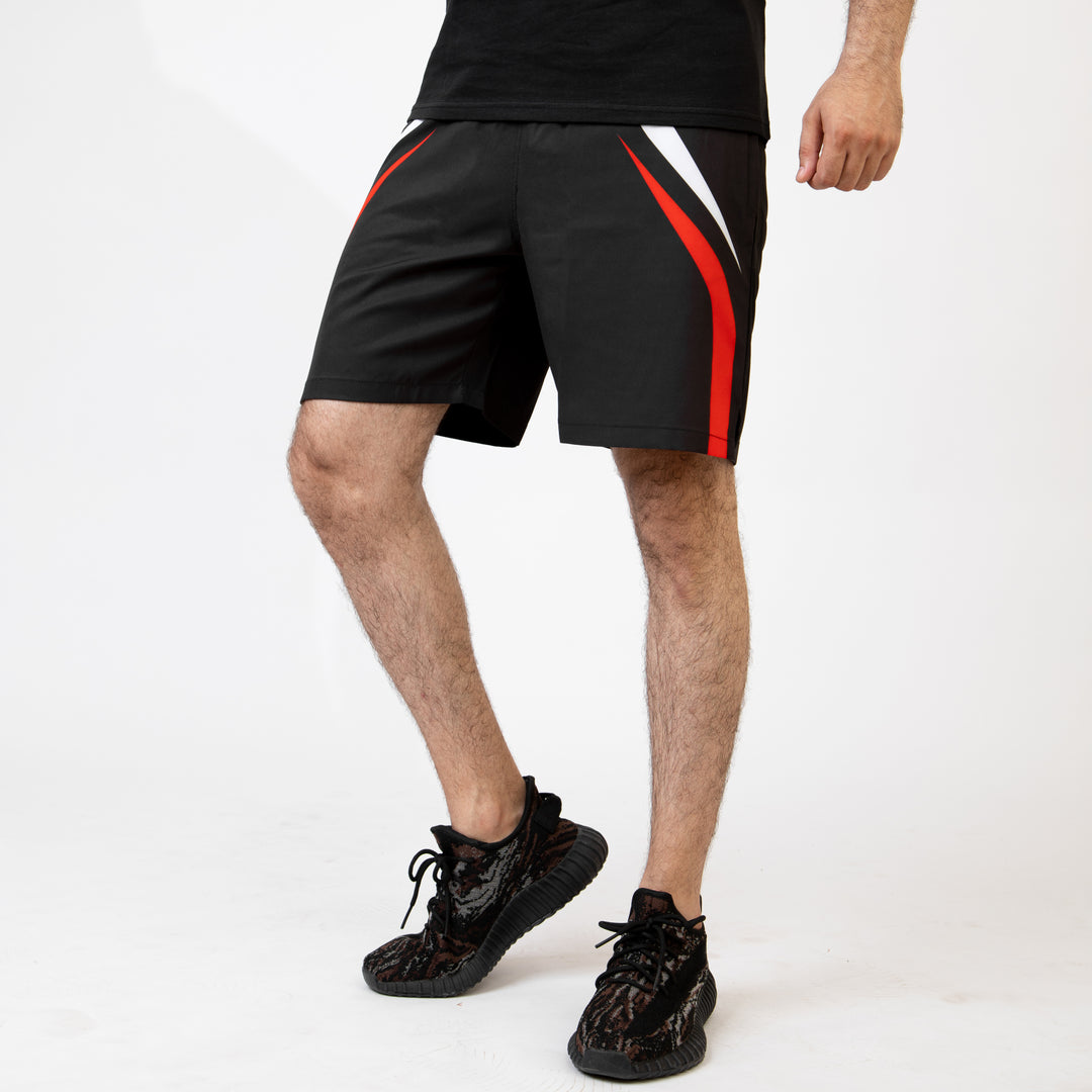 Black Sublimated Micro Shorts with Red & White Lines