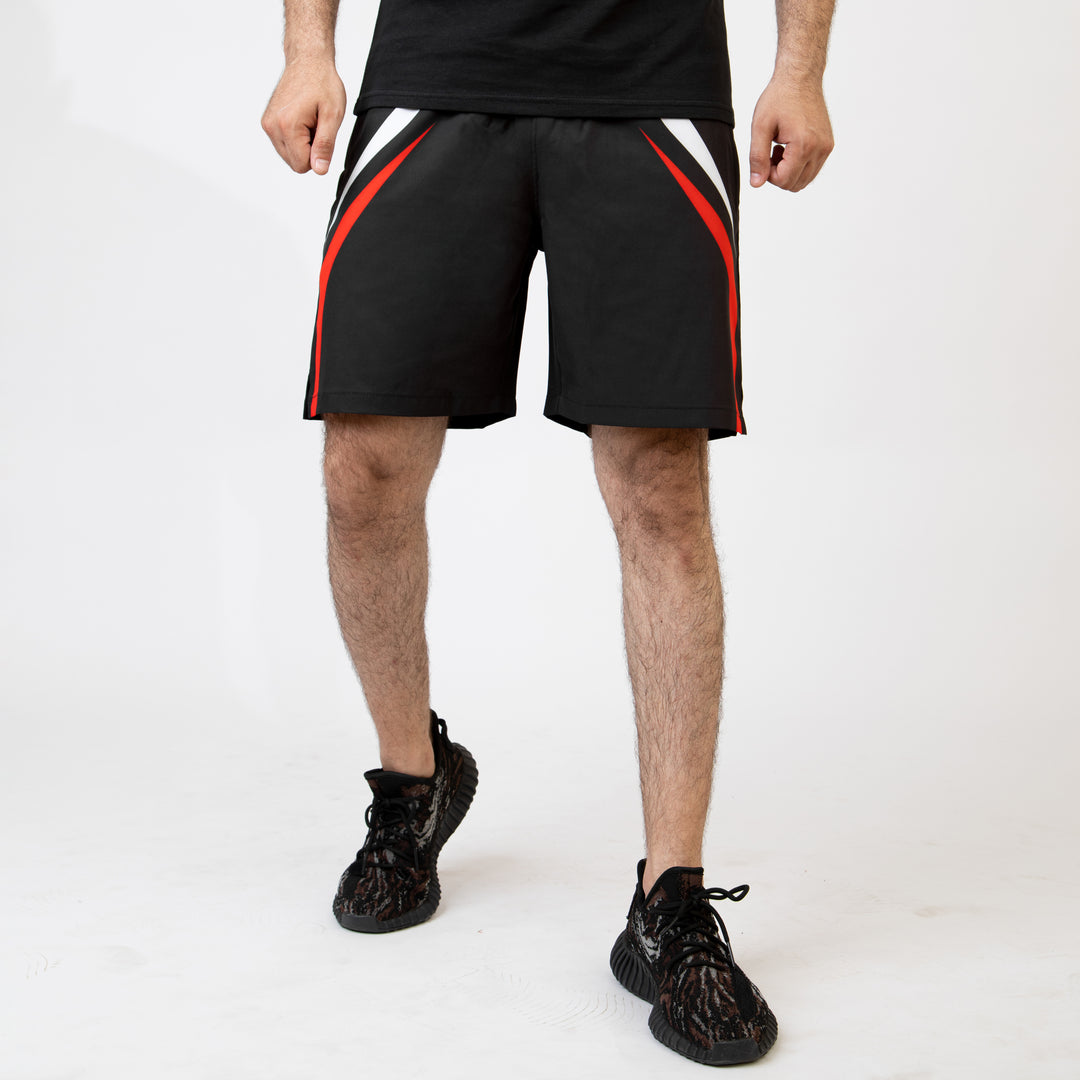 Black Sublimated Micro Shorts with Red & White Lines