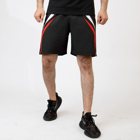 Black Sublimated Micro Shorts with Red & White Lines