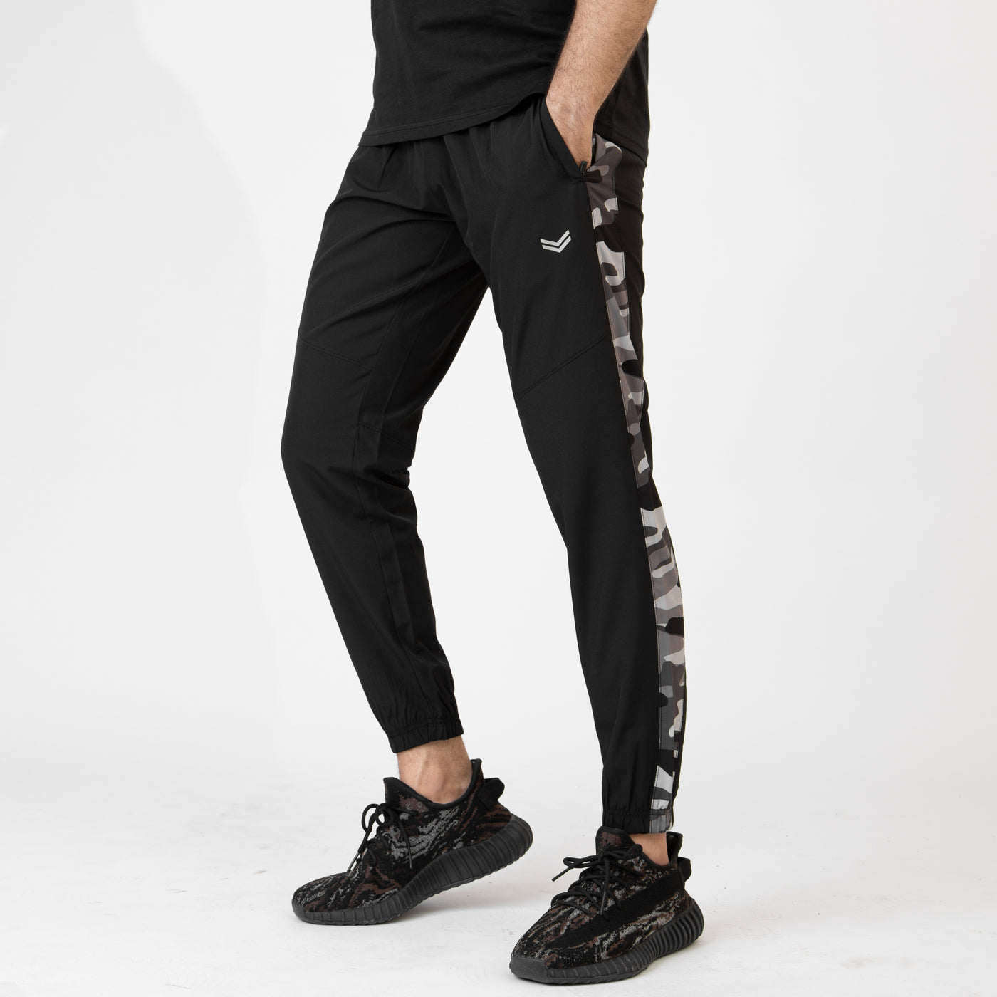 Black Premium Micro Stretch Tech Pants with Camo Panels