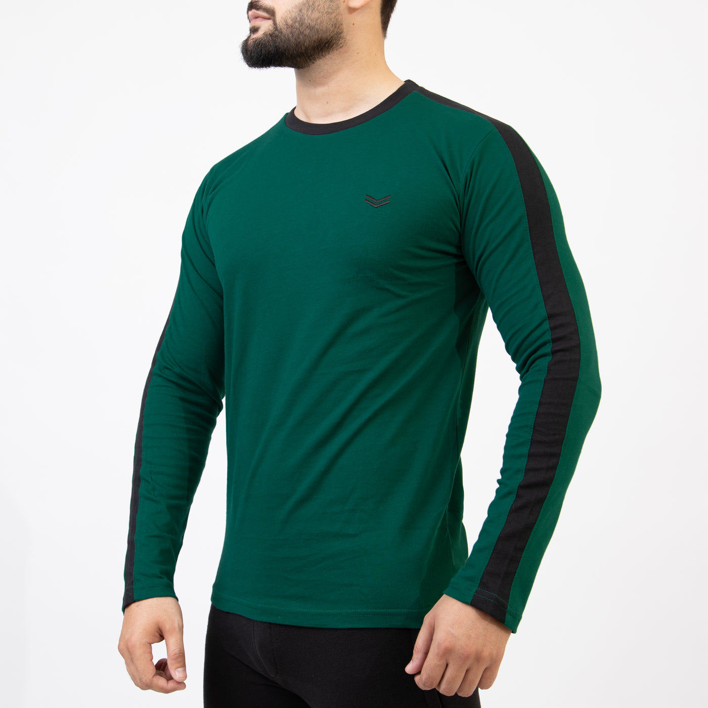 Green Full Sleeves T-Shirt with Black Panels