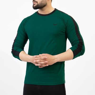 Green Full Sleeves T-Shirt with Black Panels
