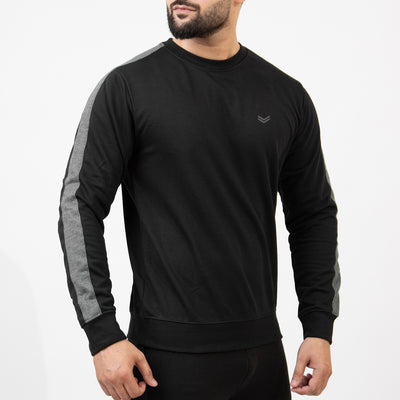 Black Sweatshirt with Textured Gray Panels