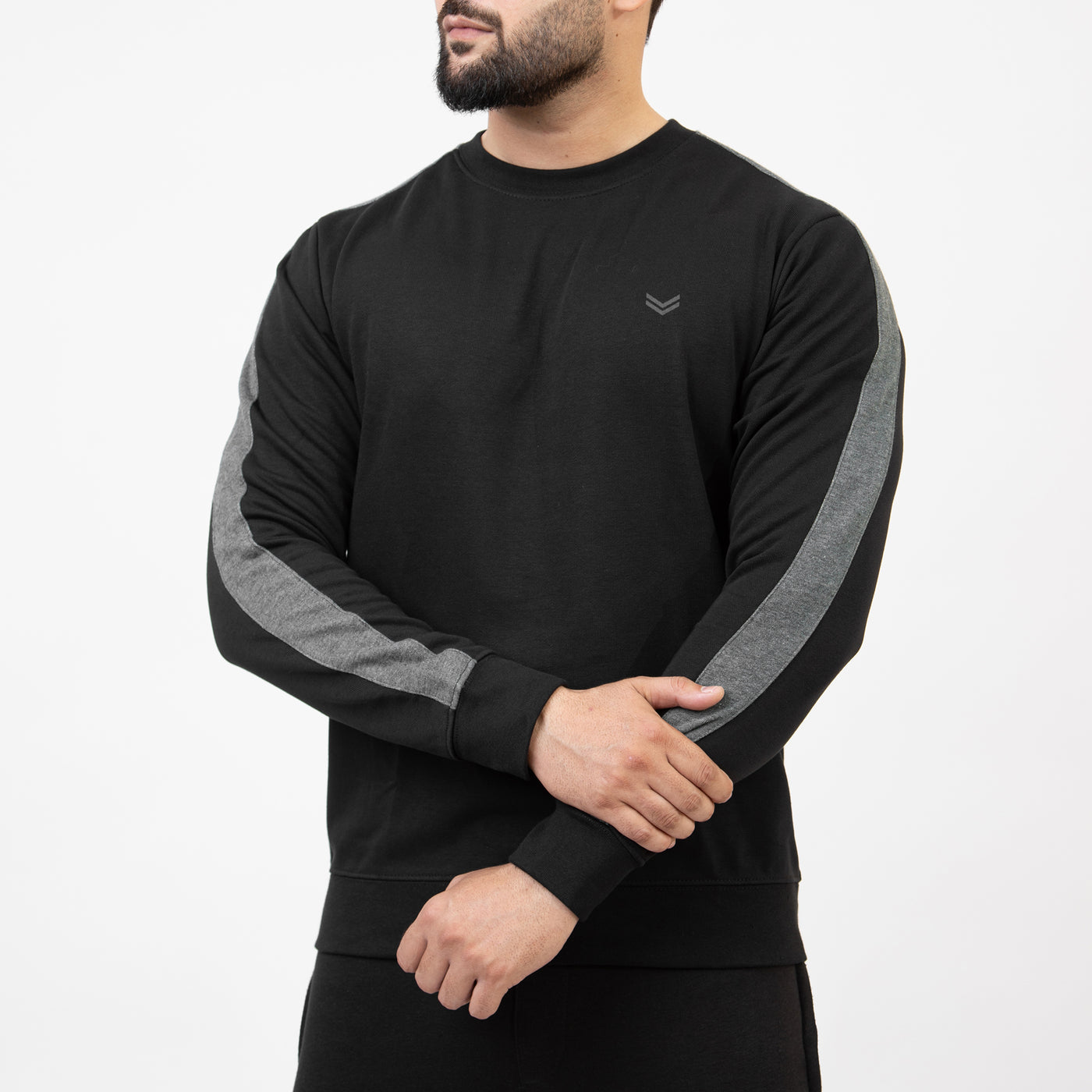 Black Sweatshirt with Textured Gray Panels