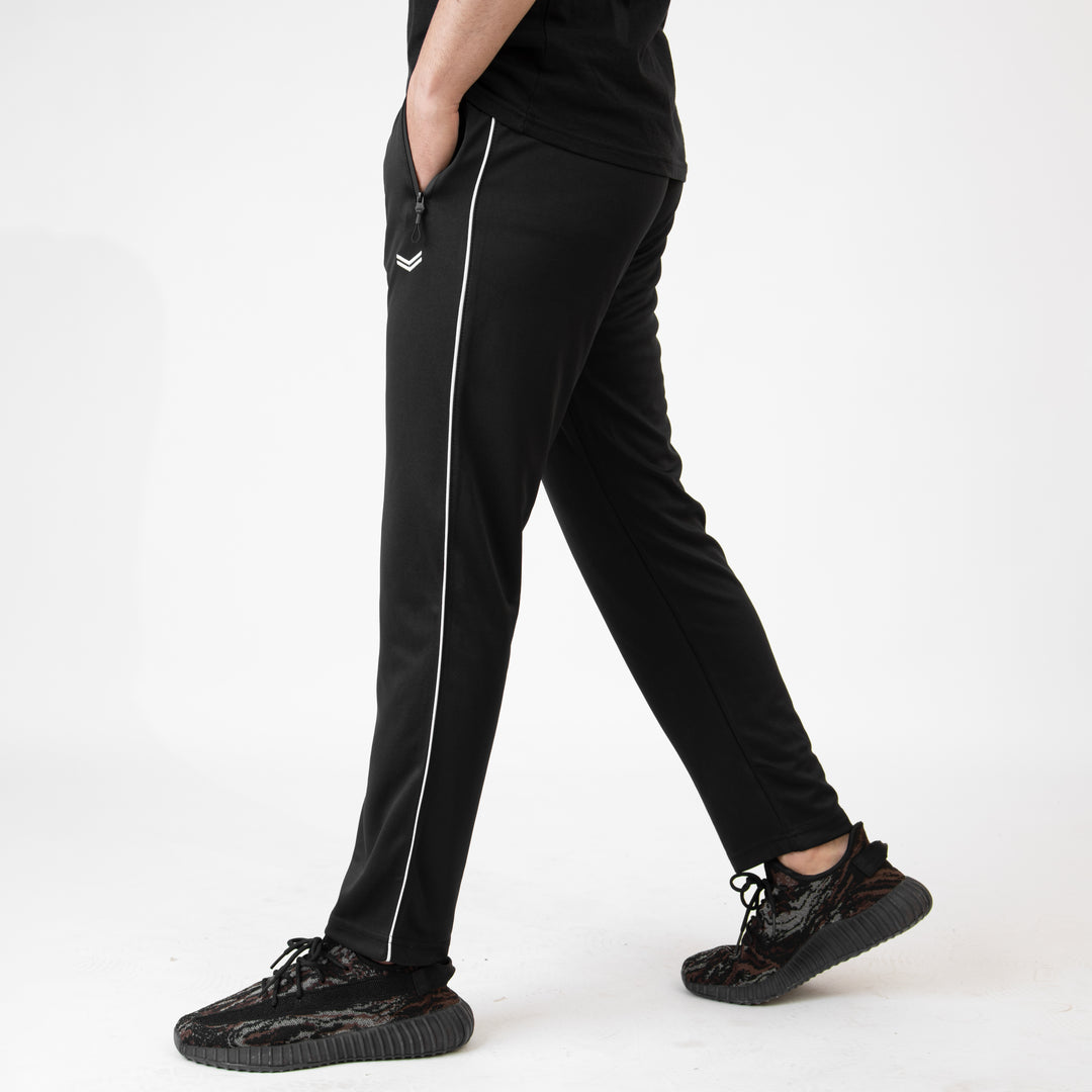 Black Relax Fit Quick Dry Bottoms with White Piping