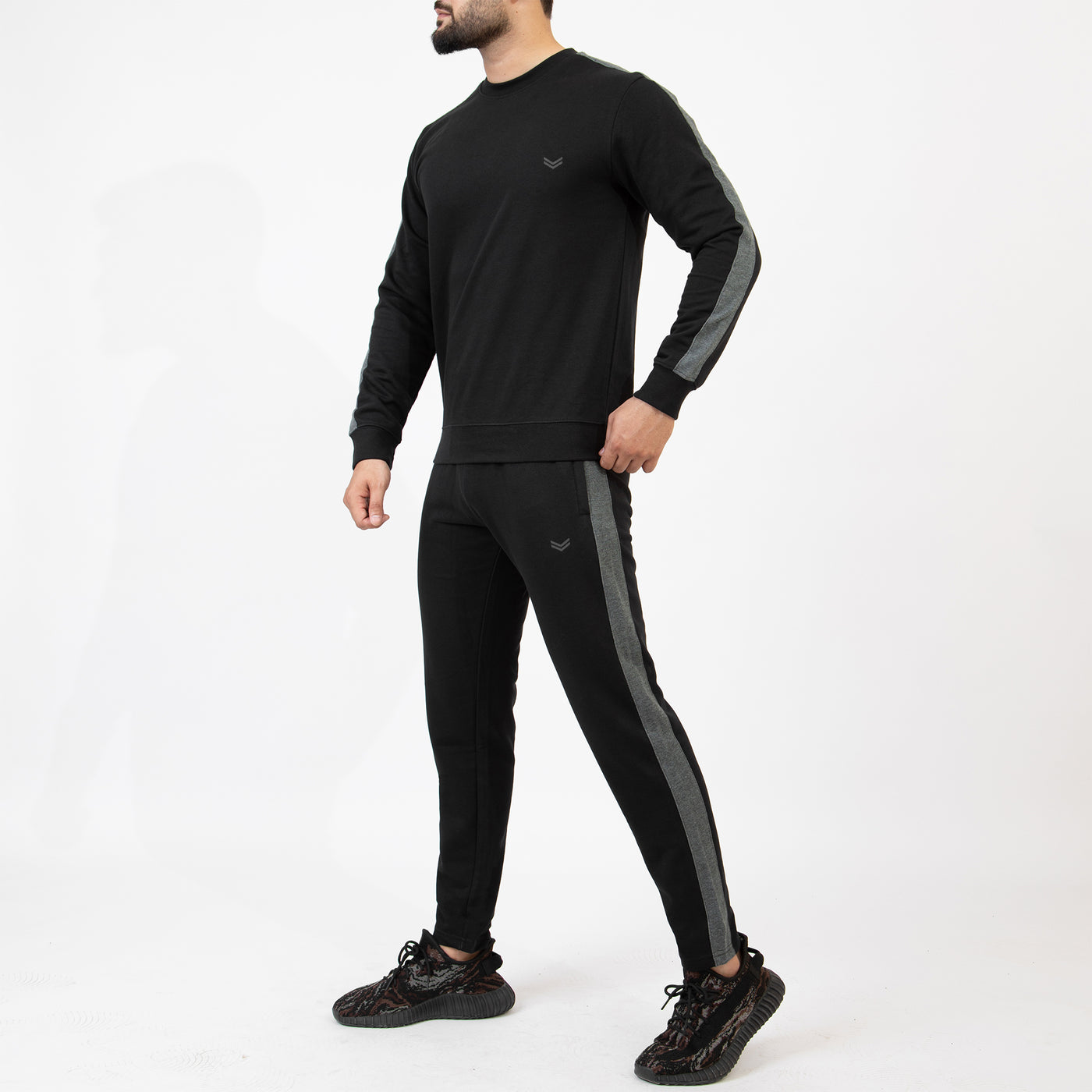 Black Tracksuit with Textured Gray Panels