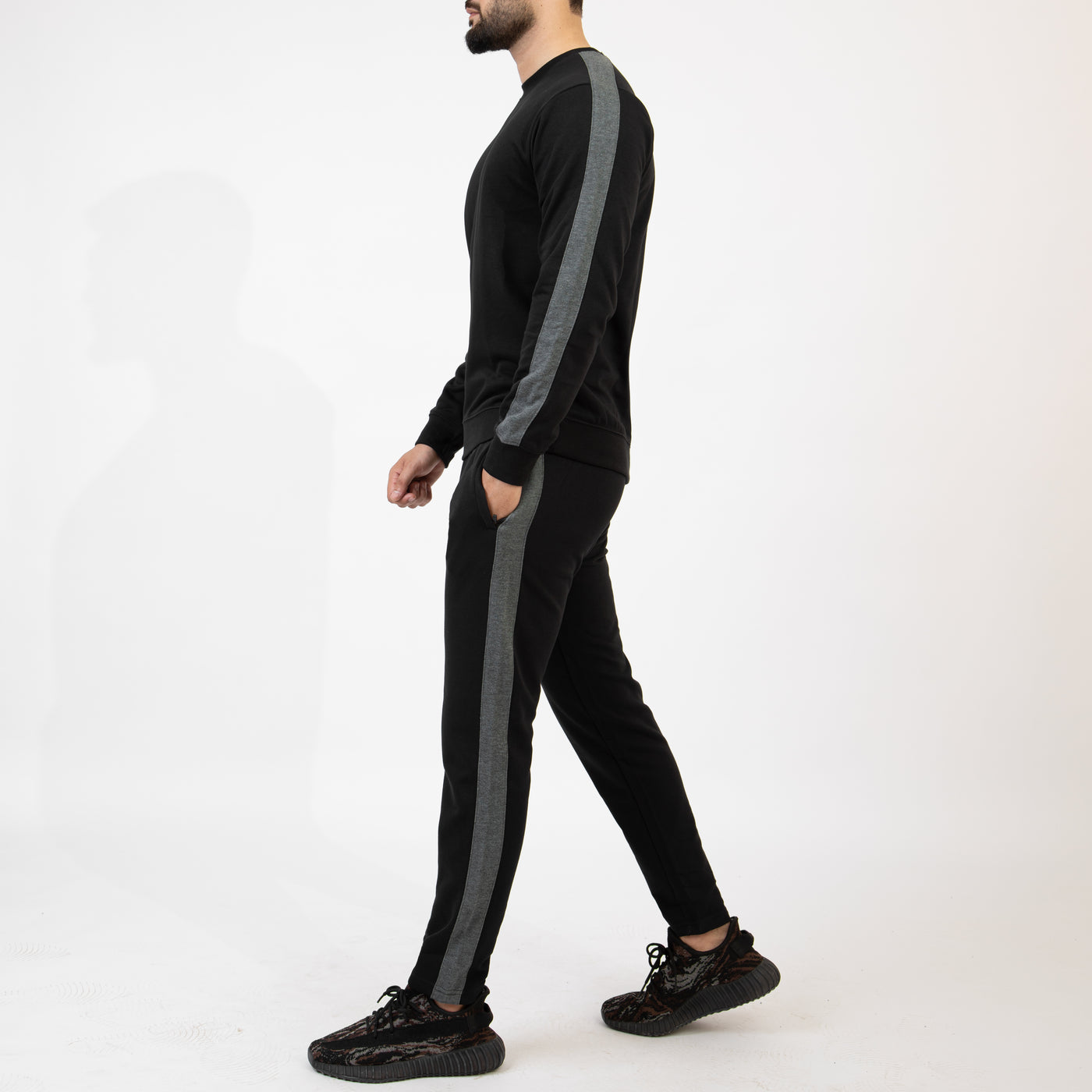 Black Tracksuit with Textured Gray Panels