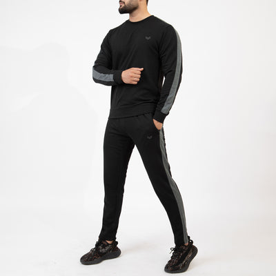 Black Tracksuit with Textured Gray Panels