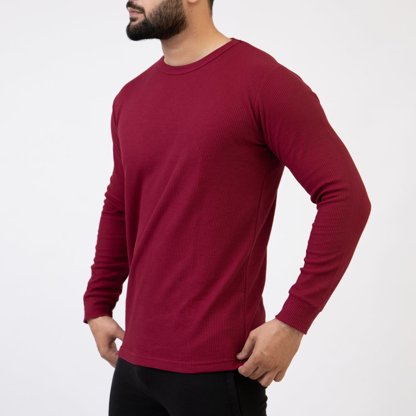 Burgundy Thermal Full Sleeves Waffle-Knit