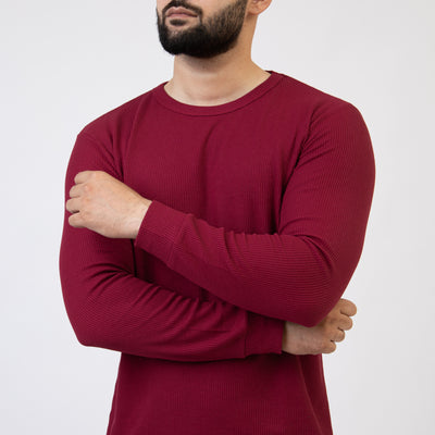Burgundy Thermal Full Sleeves Waffle-Knit