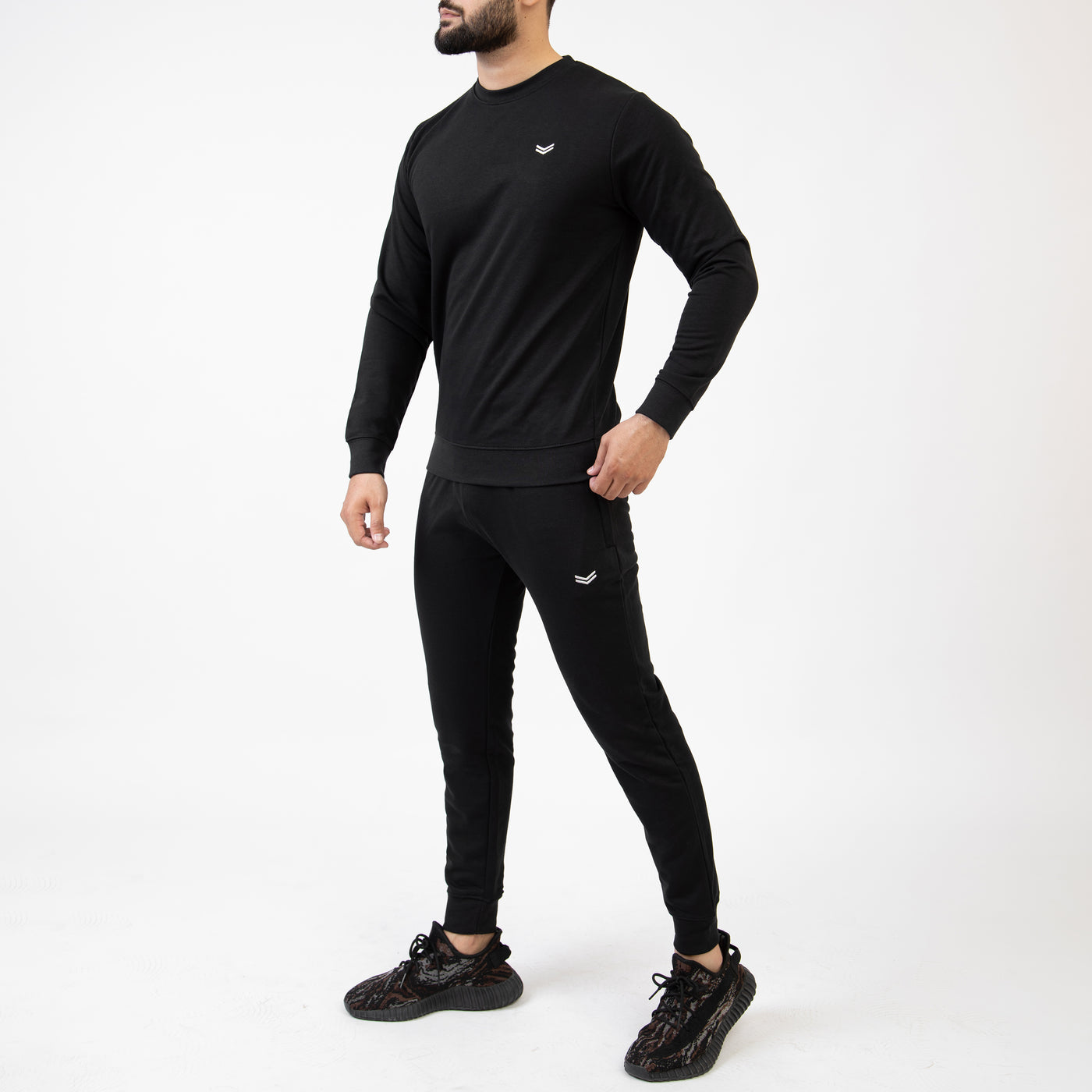 Solid Black Tracksuit with Ribbed Cuff Pants