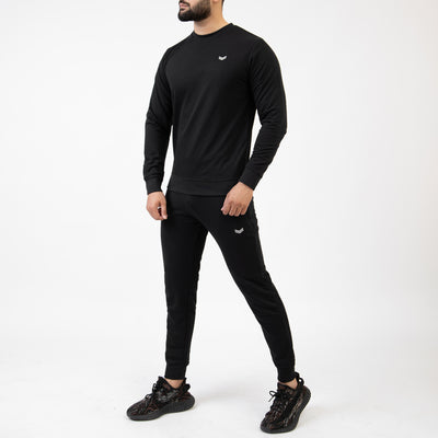 Solid Black Tracksuit with Ribbed Cuff Pants