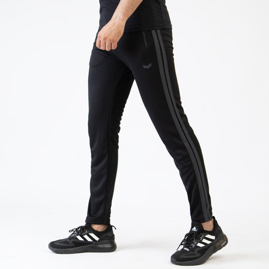 Black Quick Dry Bottoms with Two Gray Stripes