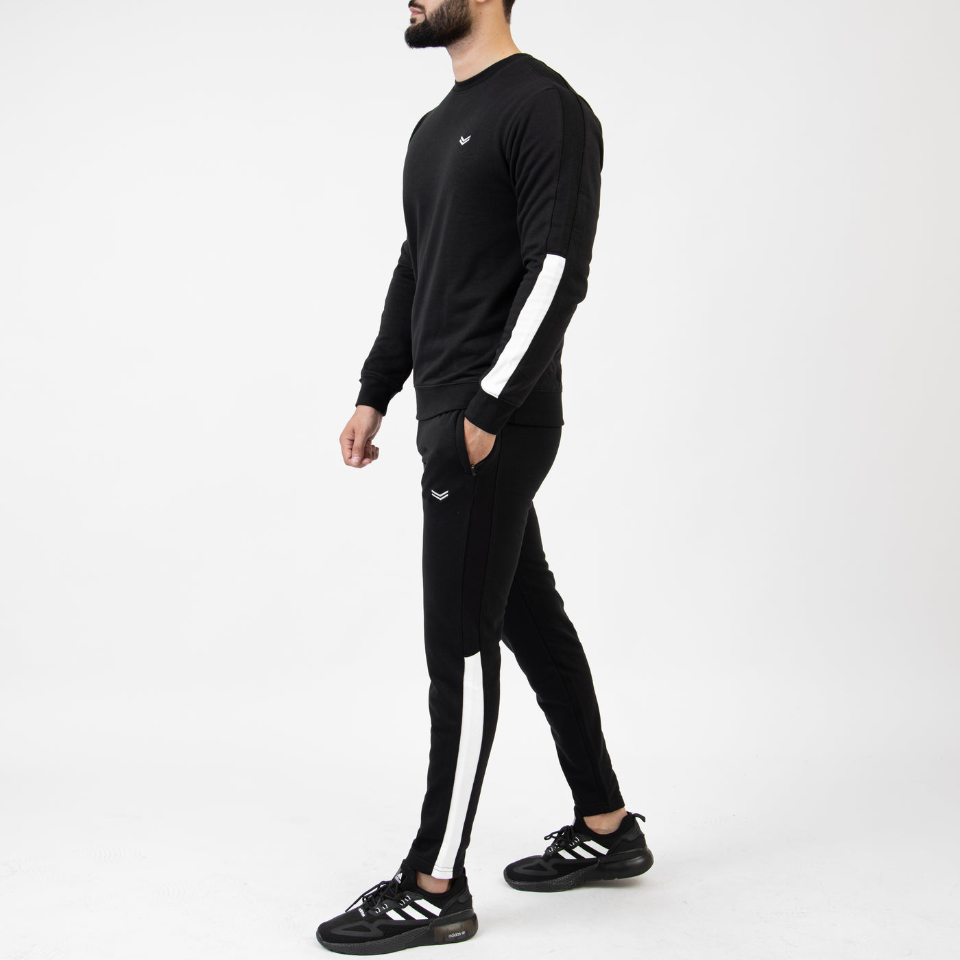 Black Tracksuit with White Half Panels
