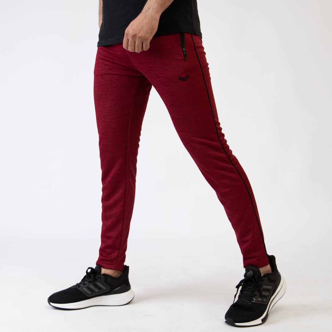 Maroon Textured Quick Dry Bottoms with Black Piping