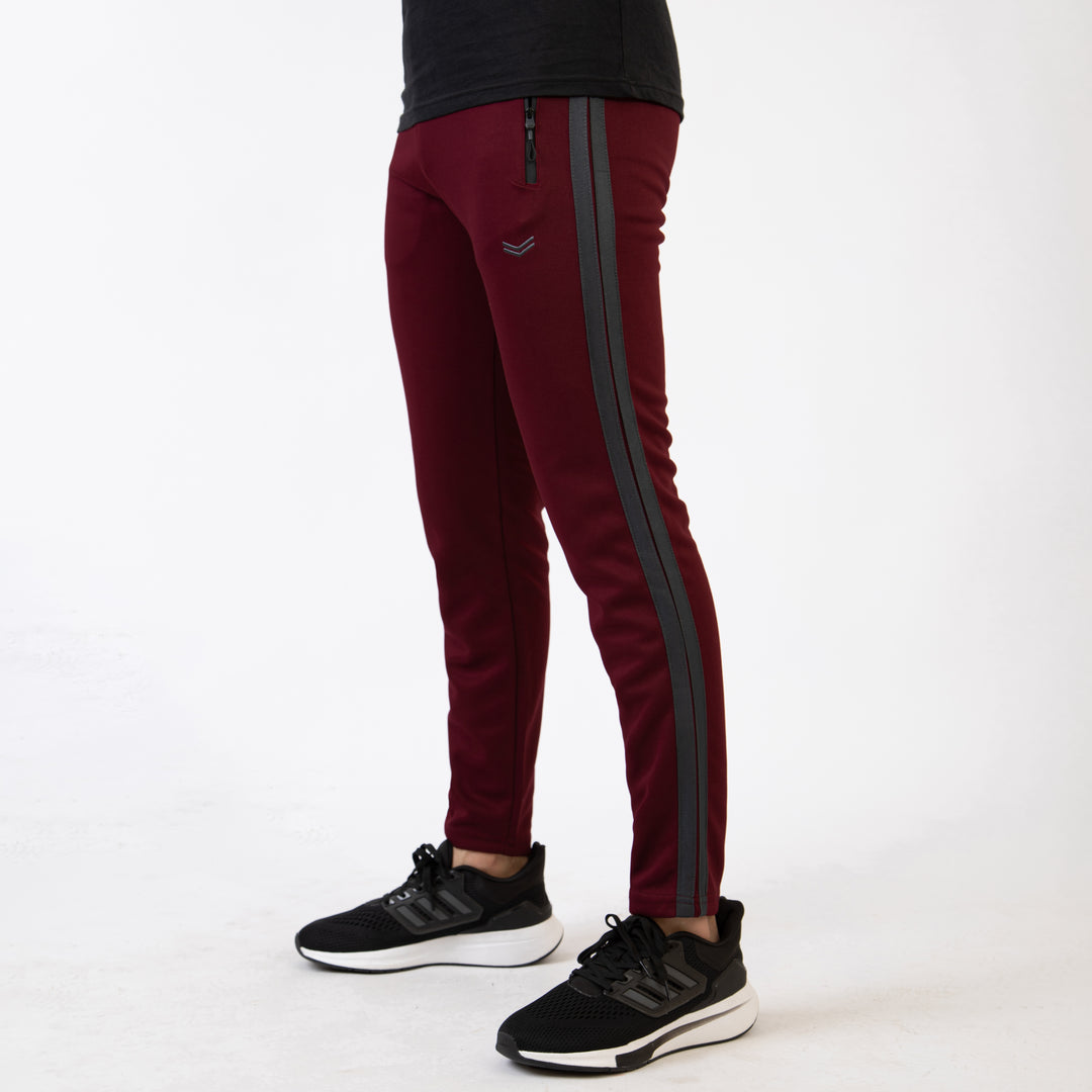 Maroon Quick Dry Bottoms with Two Gray Stripes