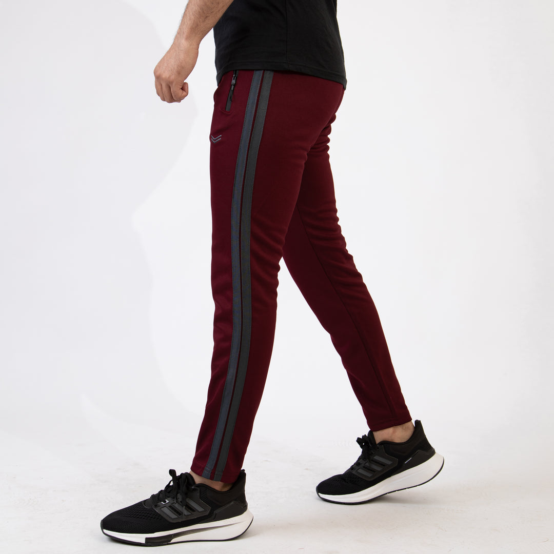Maroon Quick Dry Bottoms with Two Gray Stripes