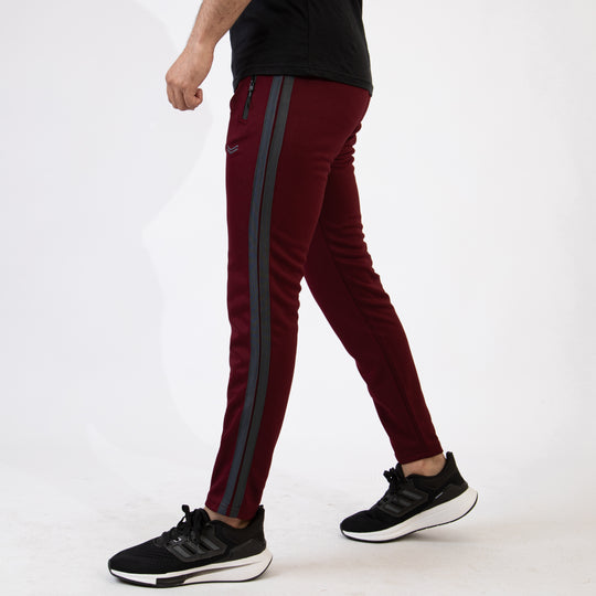 Maroon Quick Dry Bottoms with Two Gray Stripes