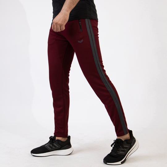Maroon Quick Dry Bottoms with Two Gray Stripes