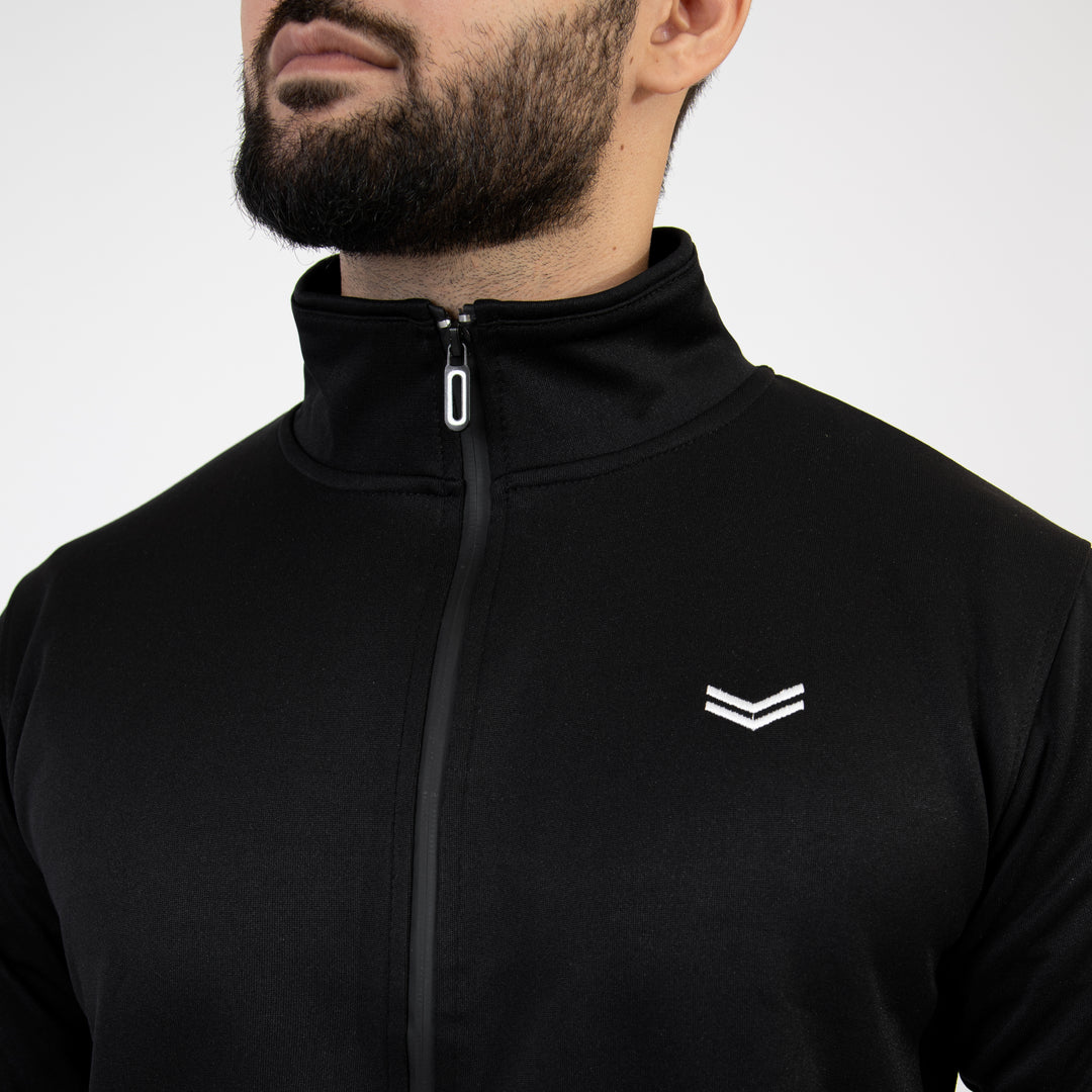 Black Quick Dry Mock-Neck Jacket with Short Three White Stripes