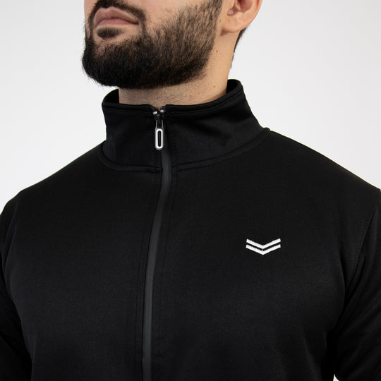 Black Quick Dry Mock-Neck Jacket with Short Three White Stripes