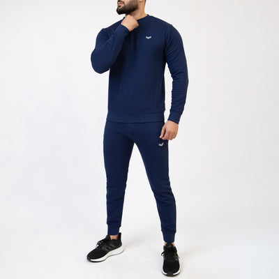 Solid Navy Tracksuit with Ribbed Cuff Pants