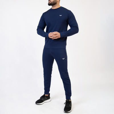 Solid Navy Tracksuit with Ribbed Cuff Pants