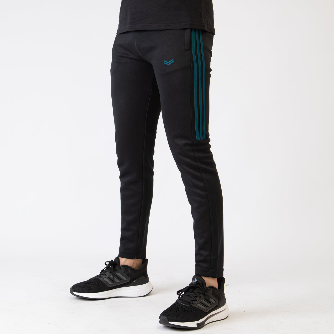 Black Quick Dry Bottoms With Short Three Teal Stripes