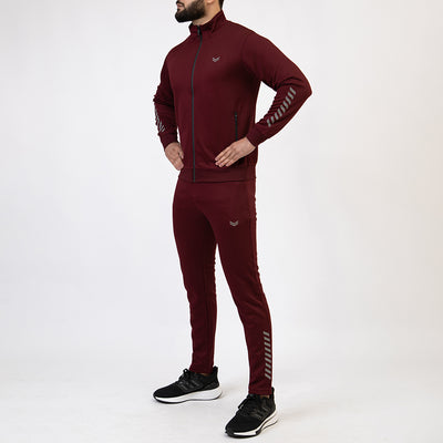 Maroon Quick Dry Mock-Neck Tracksuit with Reflectors