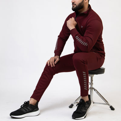 Maroon Quick Dry Mock-Neck Tracksuit with Reflectors