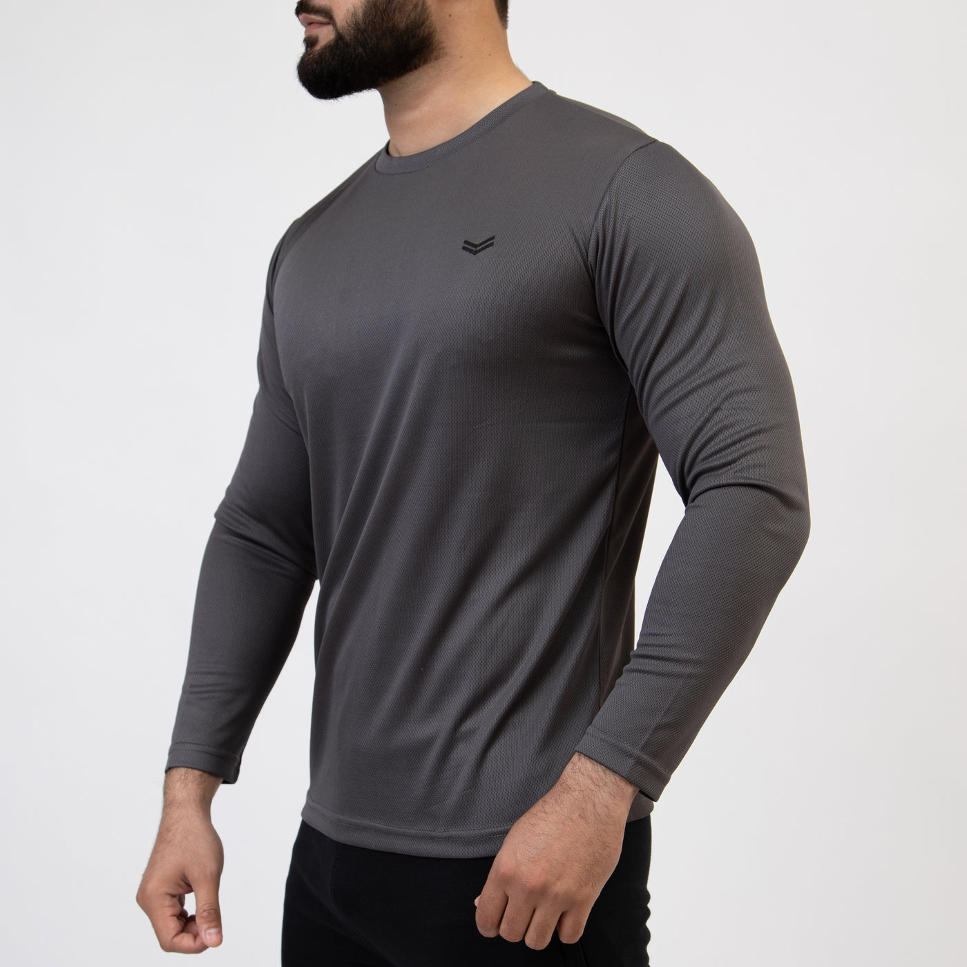 Gray Mesh Full Sleeves T-Shirt with Back Black Panel