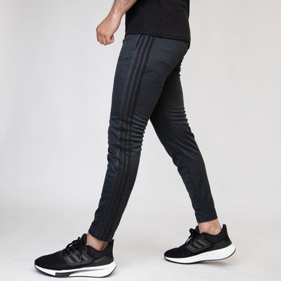 Charcoal Melange Quick Dry Bottoms with Three Black Stripes