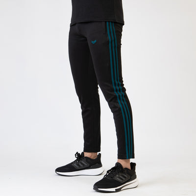 Black Quick Dry Bottoms with Three Teal Stripes