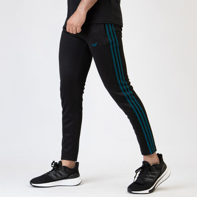 Black Quick Dry Bottoms with Three Teal Stripes