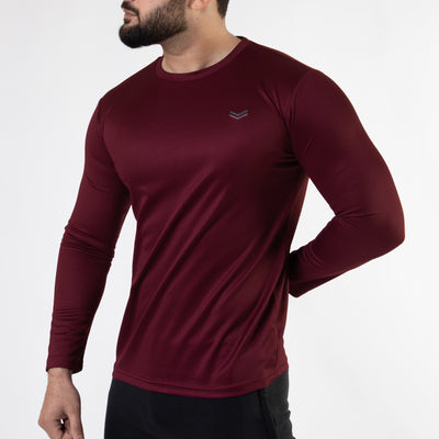 Maroon Mesh Full Sleeves T-Shirt with Back Gray Panel