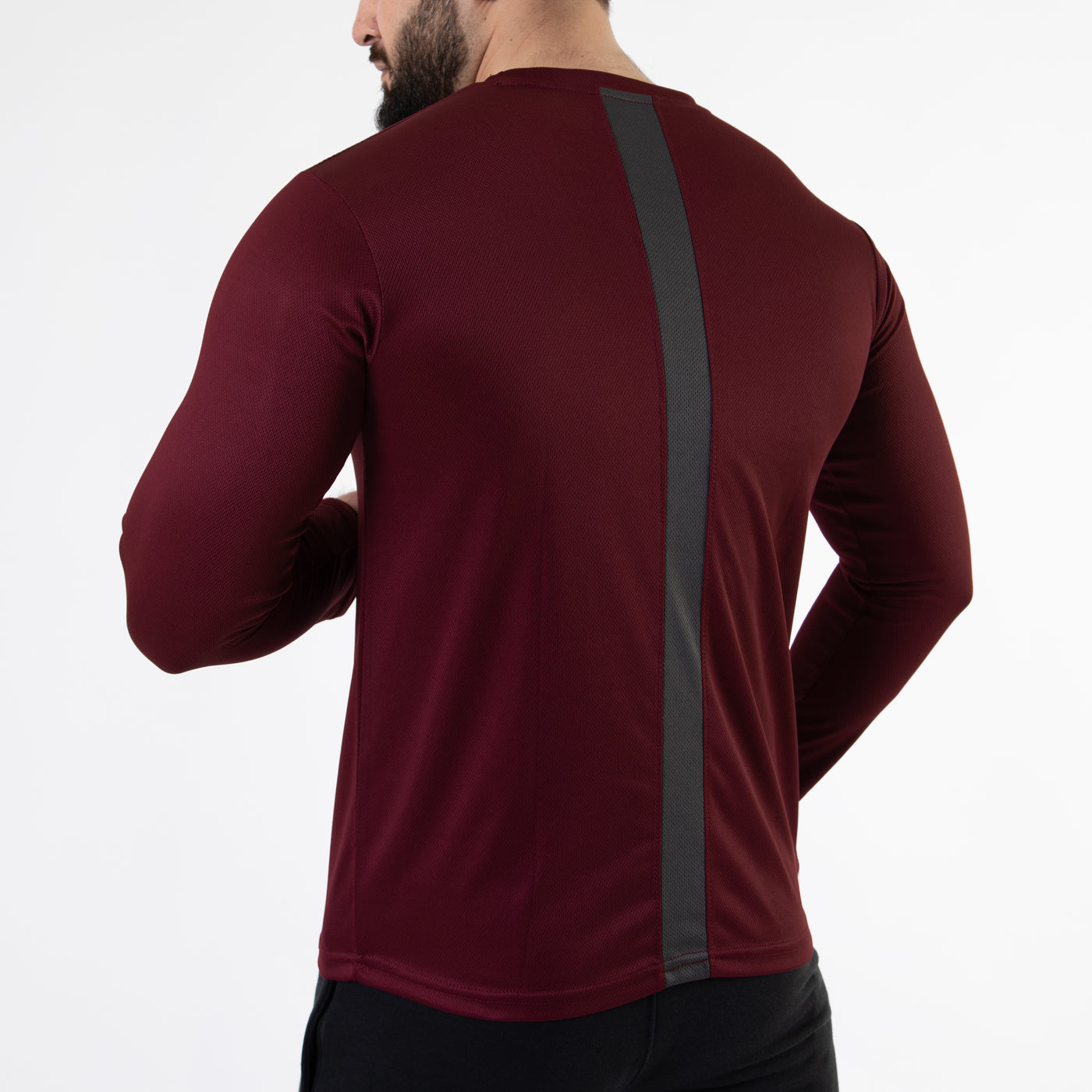 Maroon Mesh Full Sleeves T-Shirt with Back Gray Panel