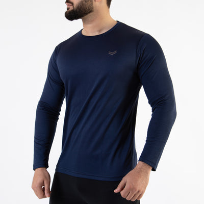 Navy Mesh Full Sleeves T-Shirt with Back Gray Panel