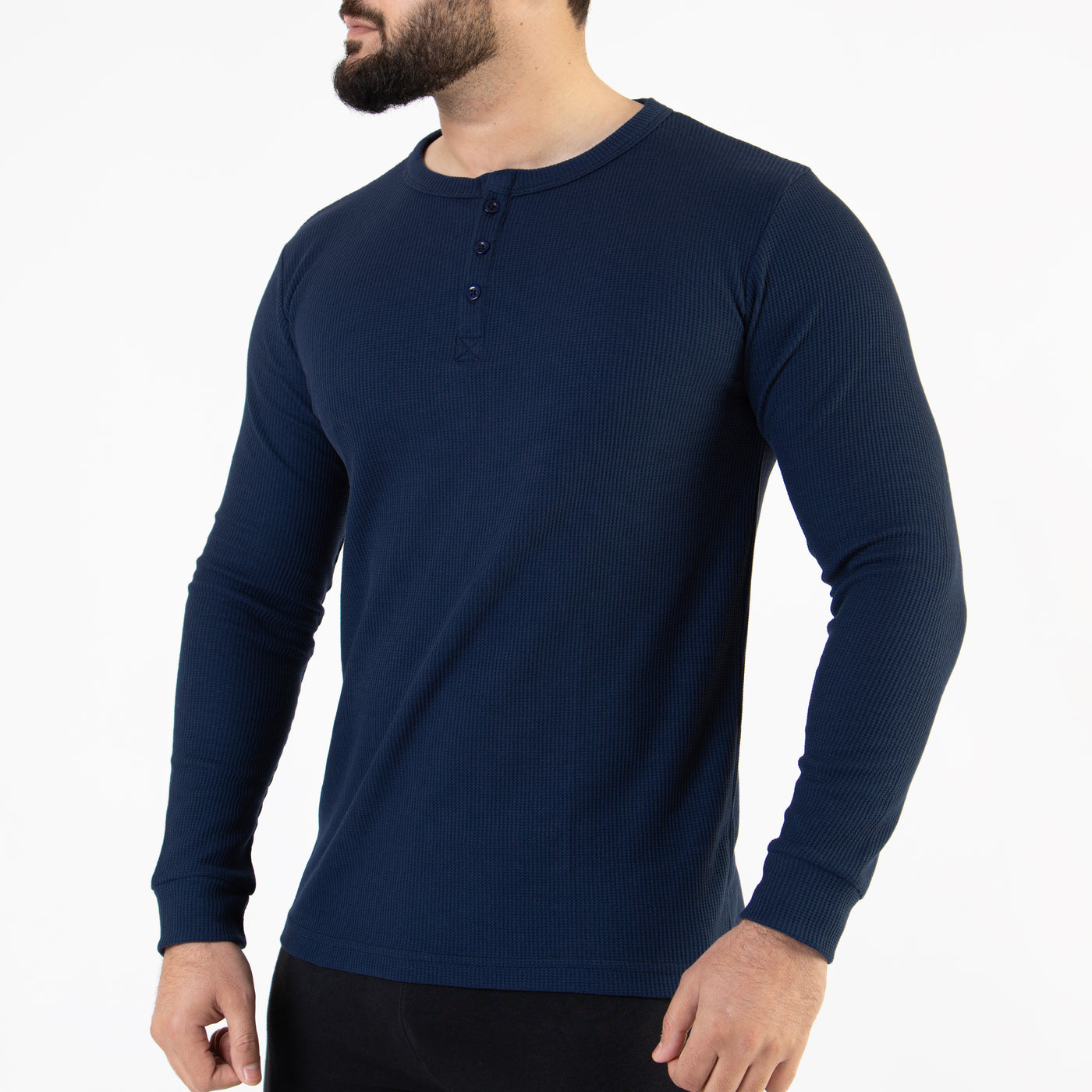 Navy Thermal Waffle-Knit Henley