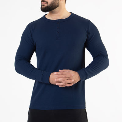 Navy Thermal Waffle-Knit Henley