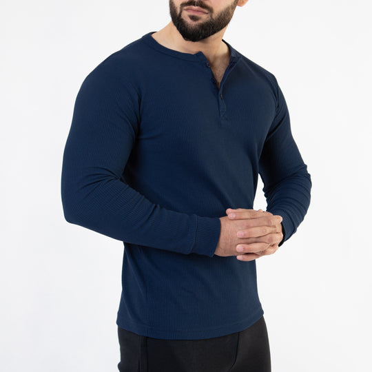 Navy Thermal Waffle-Knit Henley