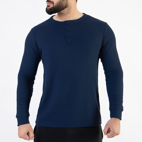 Navy Thermal Waffle-Knit Henley