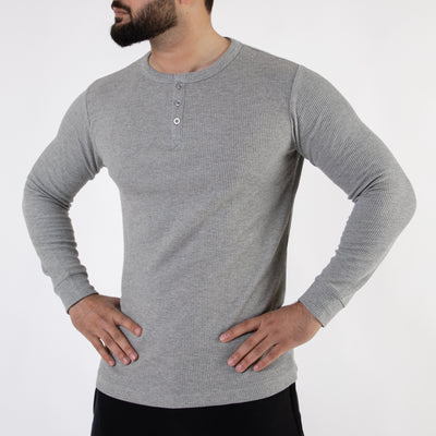 Gray Thermal Waffle-Knit Henley