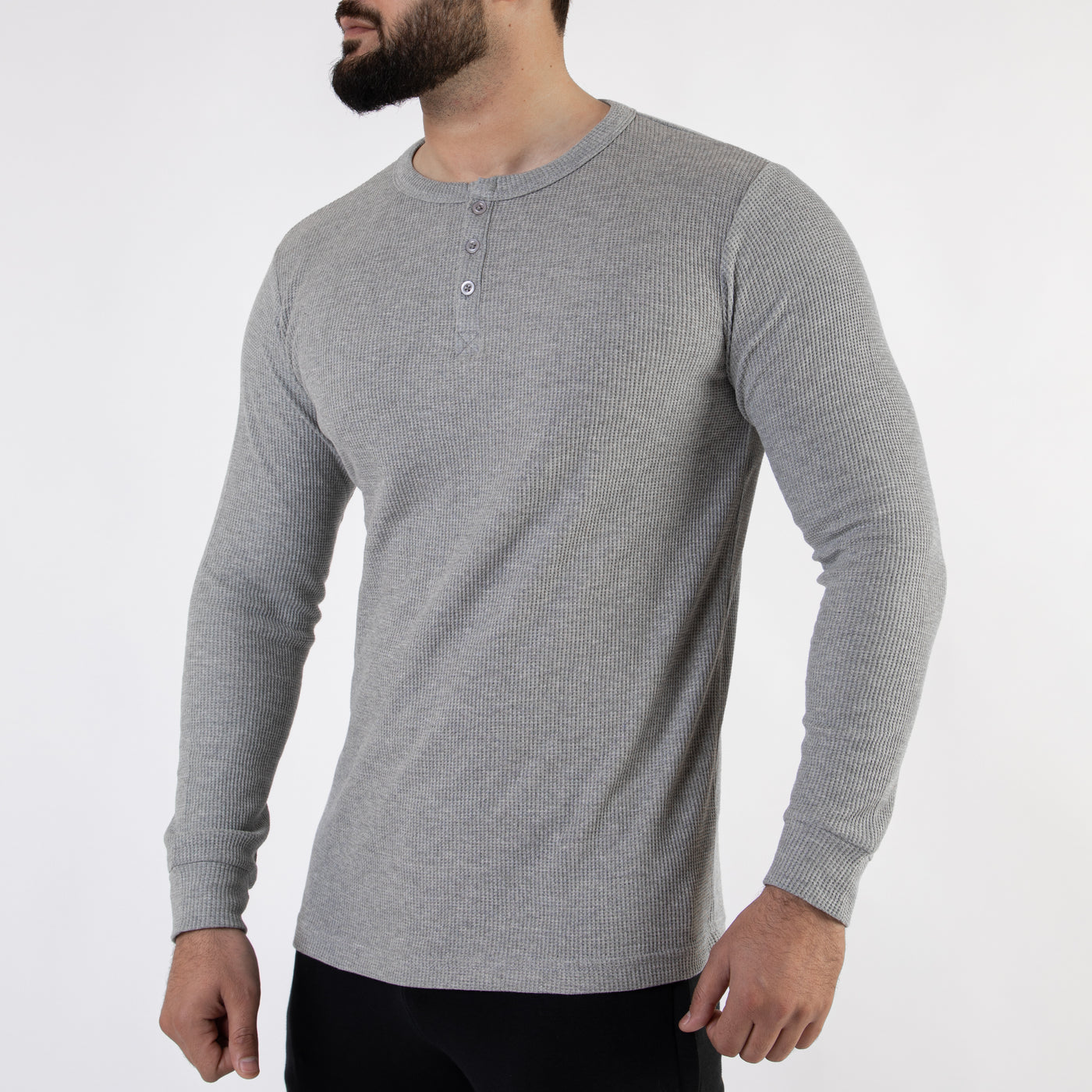 Gray Thermal Waffle-Knit Henley
