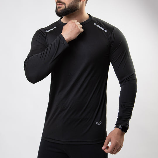 Black Quick Dry Full Sleeves T-Shirt with Front Reflectors