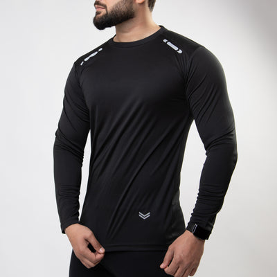 Black Quick Dry Full Sleeves T-Shirt with Front Reflectors
